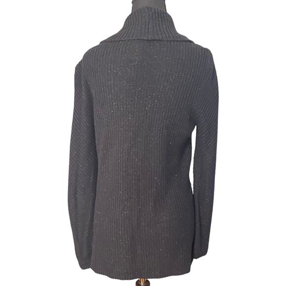 Chico’s Black Sequin Cowl Neck Sweater Size 1 (M) Sparkle Knit Holiday Party - Picture 2 of 6